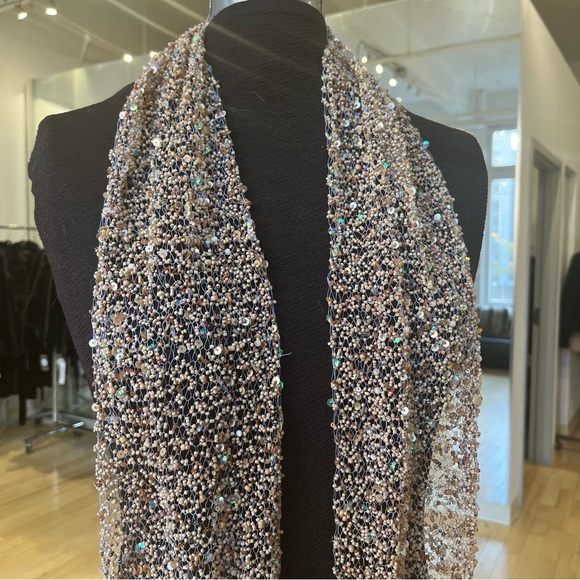 Jean Cristan Taupe Hand Beaded Scarf - Picture 2 of 5